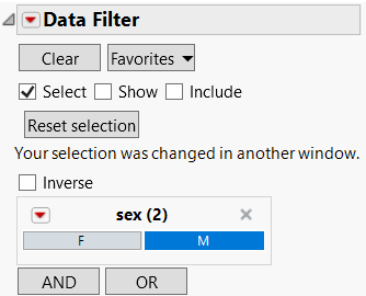Data Filter Warning Message and Reset Button