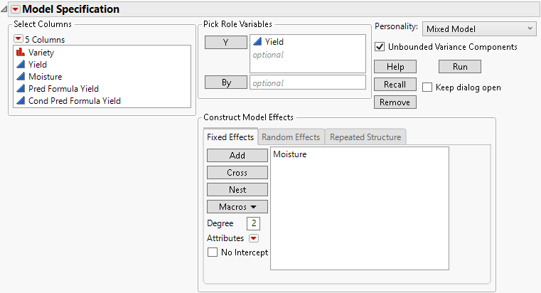 Completed Fit Model Launch Window Showing Fixed Effects