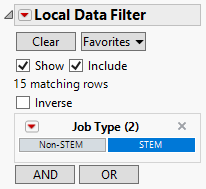 Selections in the Local Data Filter
