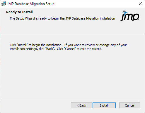 Start JMP Live Database Upgrade Installation