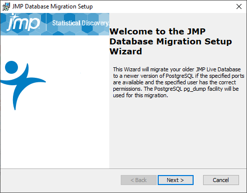 JMP Live Database Migration Setup Wizard