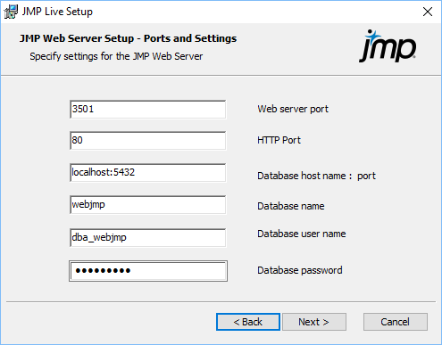 Specify Ports and Database Details