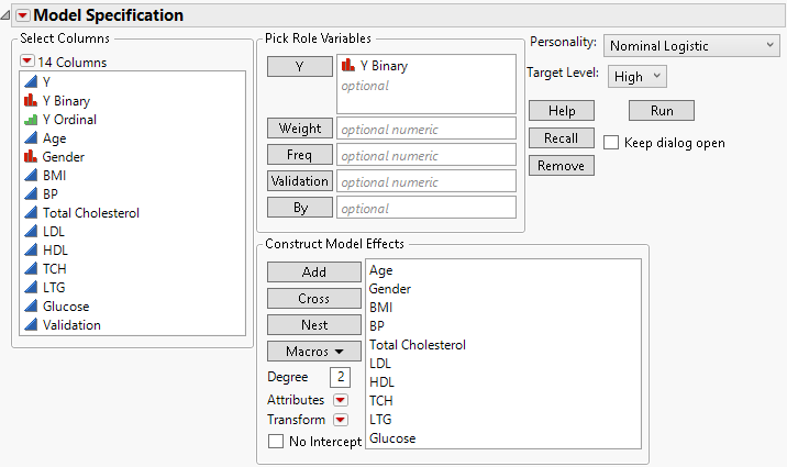 Fit Model Launch Window with Nominal Logistic Selected
