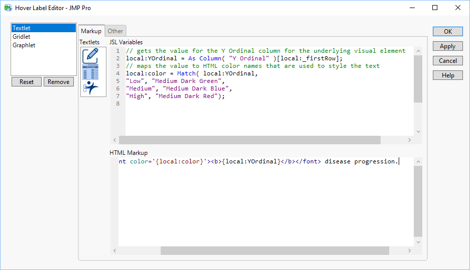 JSL Variables and HTML Markup for Textlet