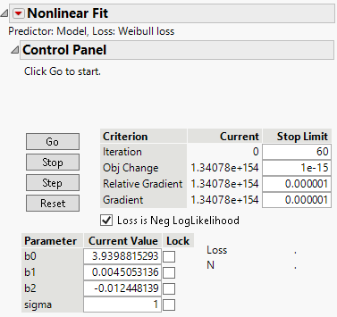 Initial Nonlinear Fit Control Panel