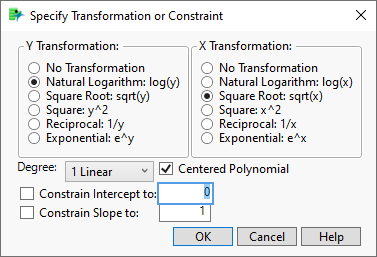 The Specify Transformation or Constraint Window