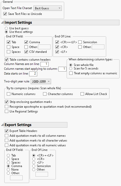 Text Data Files Preferences