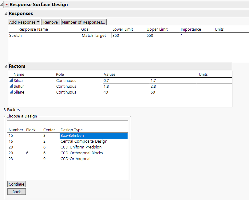 Responses and Factors for Tire Tread Design