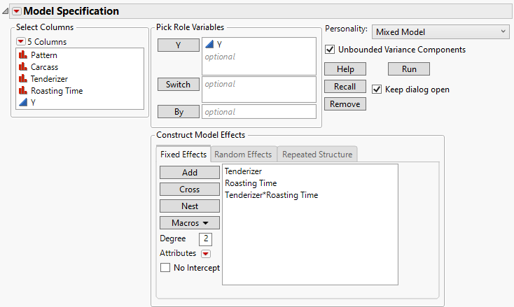 Fit Model Launch Window Showing Completed Fixed Effects Tab
