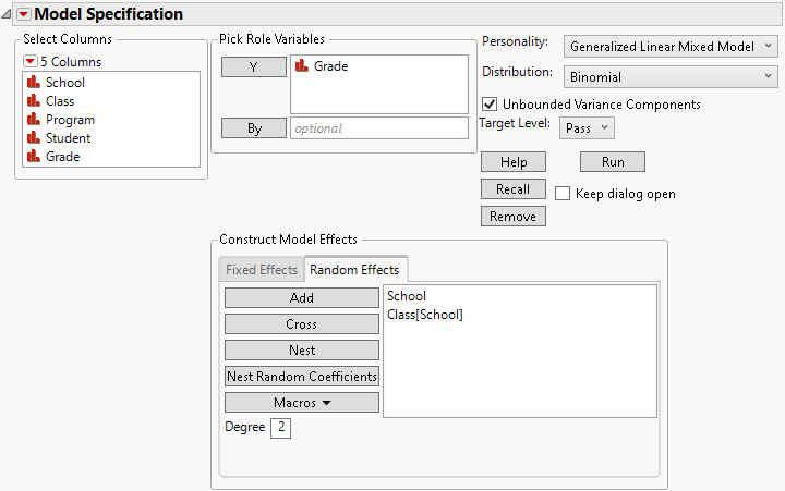 Completed Fit Model Launch Window Showing Random Effects Tab
