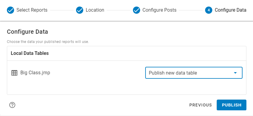 Update Data Options and Publish