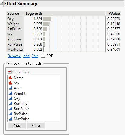 Effect Summary Add Columns Panel