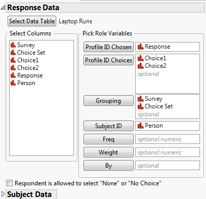 Response Data Window for Laptop Study