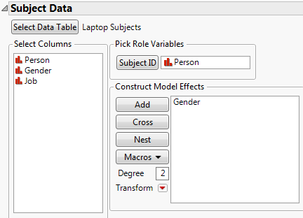Subject Data Window for Laptop Study
