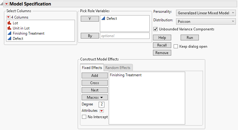 Completed Fit Model Launch Window Showing Fixed Effects