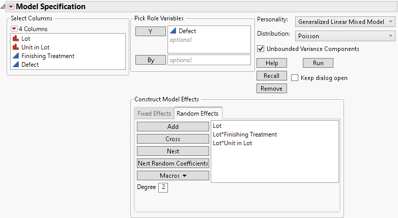 Completed Fit Model Launch Window Showing Random Effects Tab