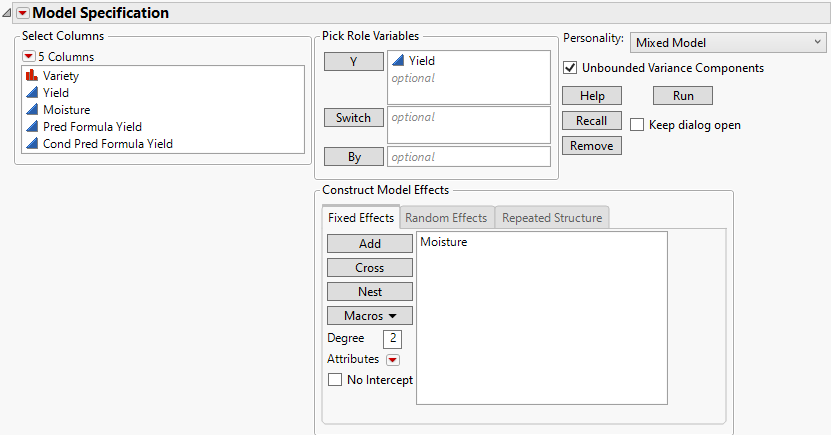 Completed Fit Model Launch Window Showing Fixed Effects