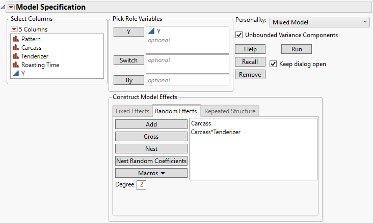 Fit Model Launch Window Showing Completed Random Effects Tab