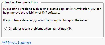 JMP Privacy Preferences for the Regular Version of JMP