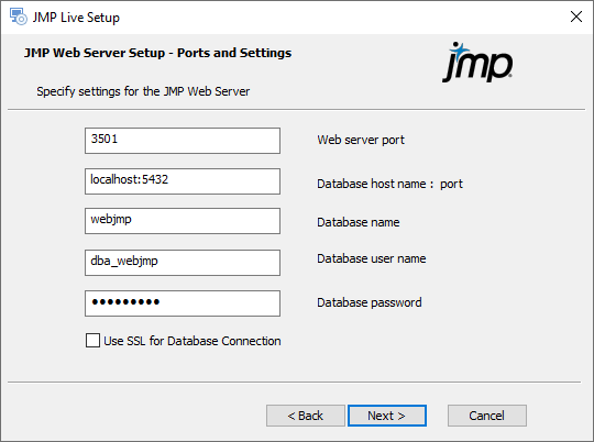 Specify Ports and Database Details