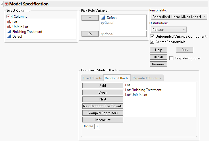 Completed Fit Model Launch Window Showing Random Effects Tab