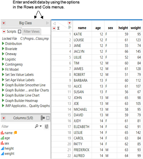 The Rows and Cols Menus