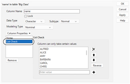 List Check Property Added to a Compressed Character Column