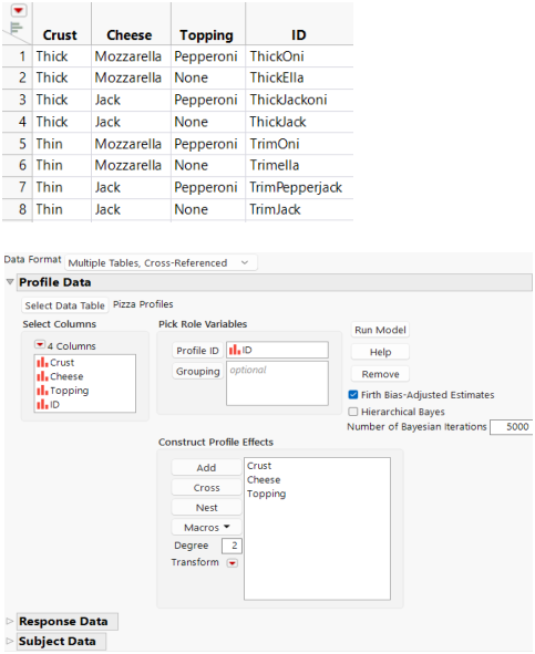 Profile Data Table and Completed Profile Data Outline