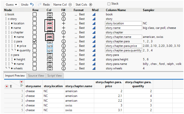 Fill Values Selected in the Fill Column
