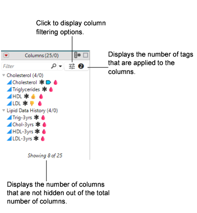 Example of a Columns Panel with Filtering Options