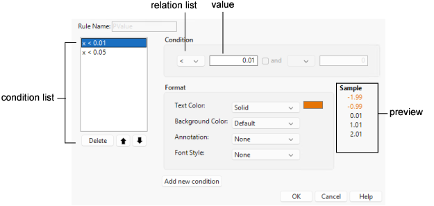 Conditional Format Rule Window