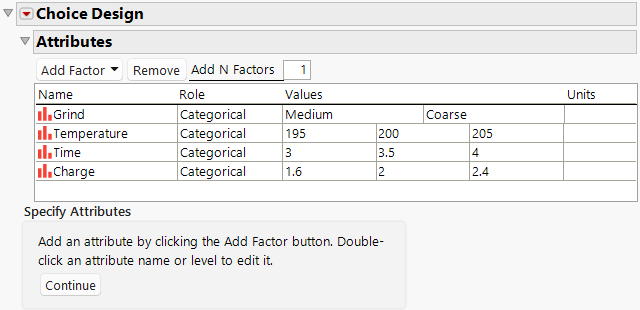 Choice Design Window with Attributes Defined