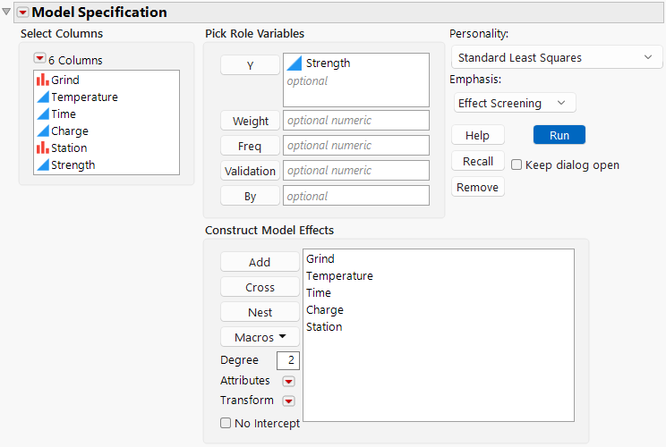 Model Specification Window