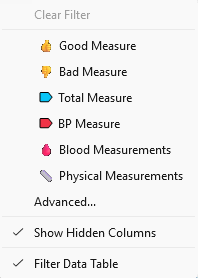 Example of a Column Filter Options Window