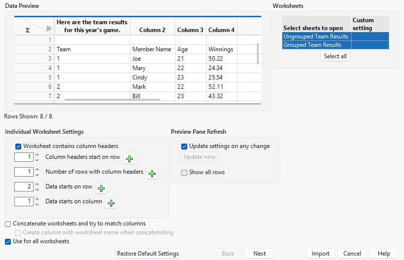 Example Initial Data Preview