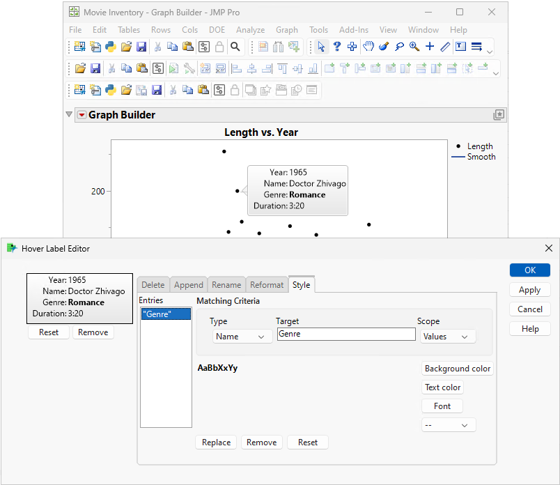 Hover Label with Genre Value in Bold