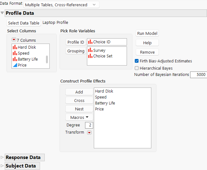 Profile Data Window for Laptop Study