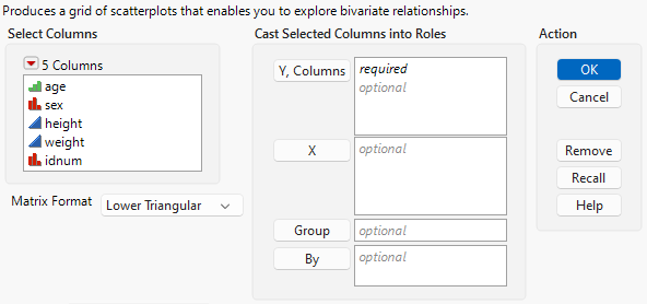 The Scatterplot Matrix Launch Window