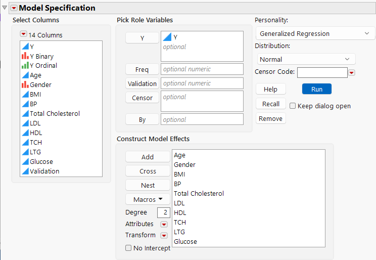 Fit Model Launch Window with Generalized Regression Selected