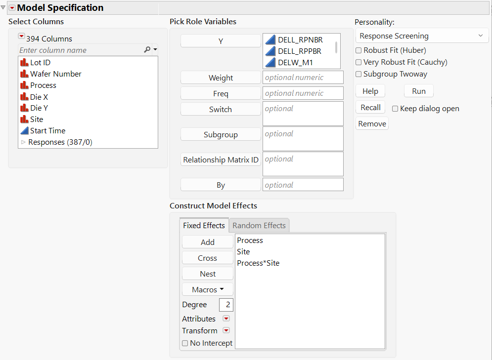Response Screening from the Fit Model Window in JMP Pro