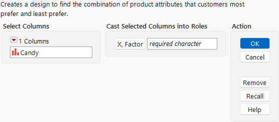 MaxDiff Launch Window using Candy Profiles.jmp