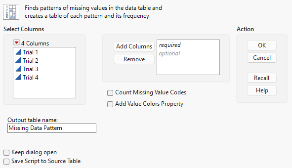 The Missing Data Pattern Window