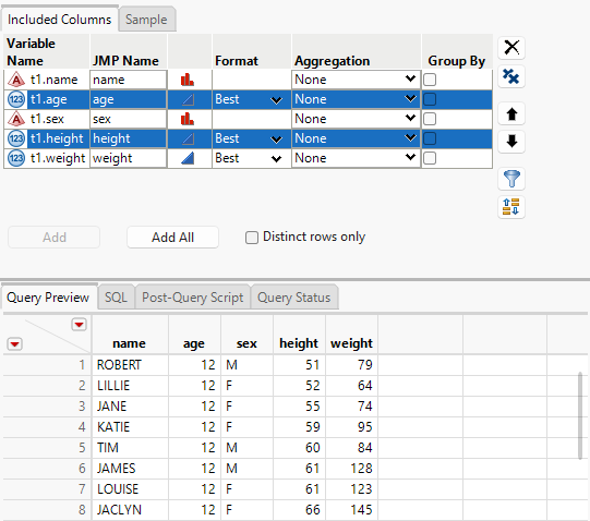 Selecting the Order By Columns