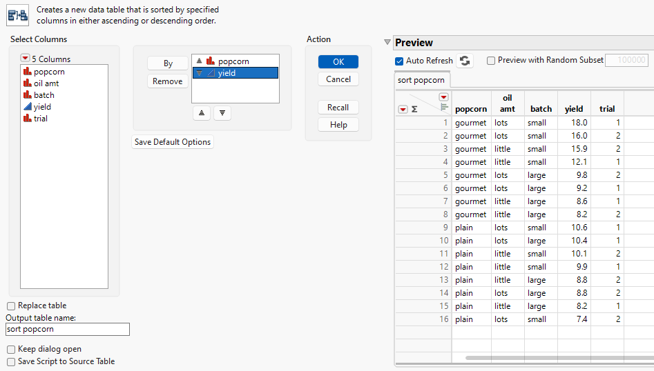 Completed Sort Window