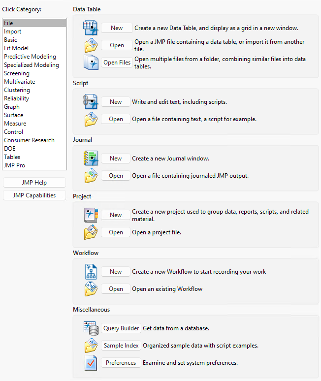 The JMP Starter Window (Windows)
