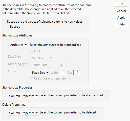 Standardizing Attributes across Columns