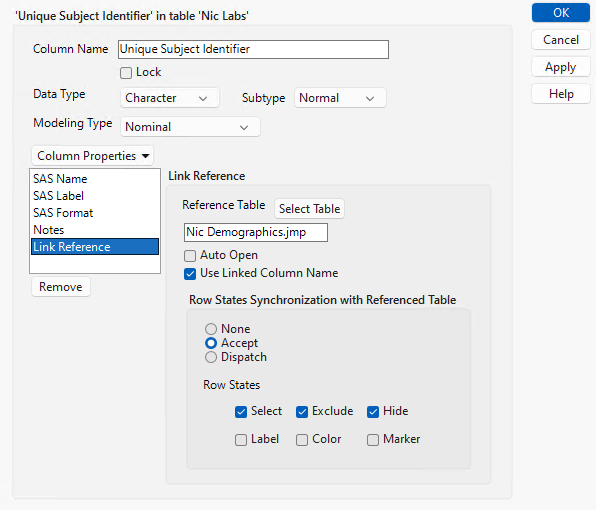 Link Reference Column Property on Unique Subject Identifier