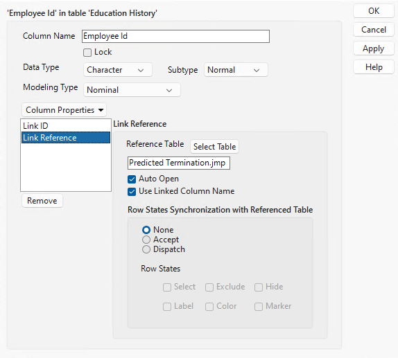 Link Reference Column Property Definition