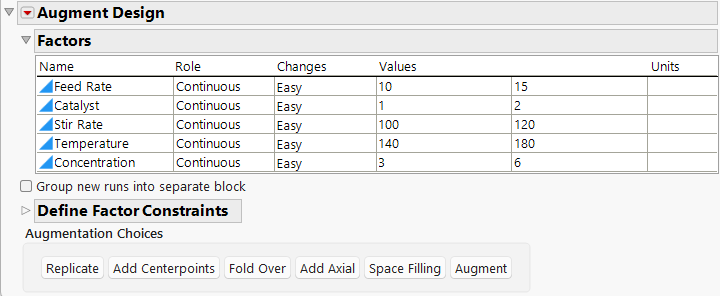 Initial Augment Design Window Using Reactor 8 Runs.jmp