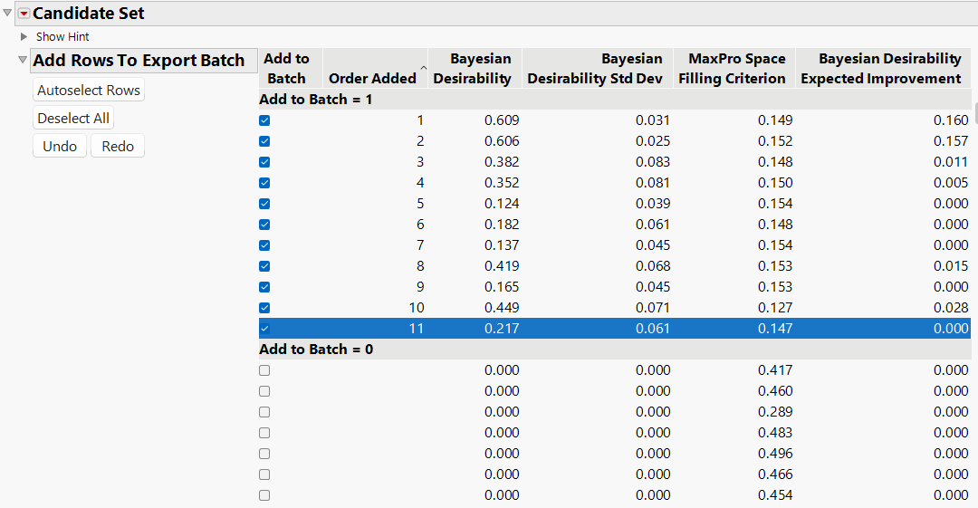 Selected Batch of Runs